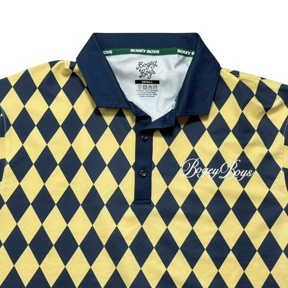 Bogey Boys Golf Performance Argyle Diamond Polo Shirt Men's Small Blue Gold - Picture 2 of 9